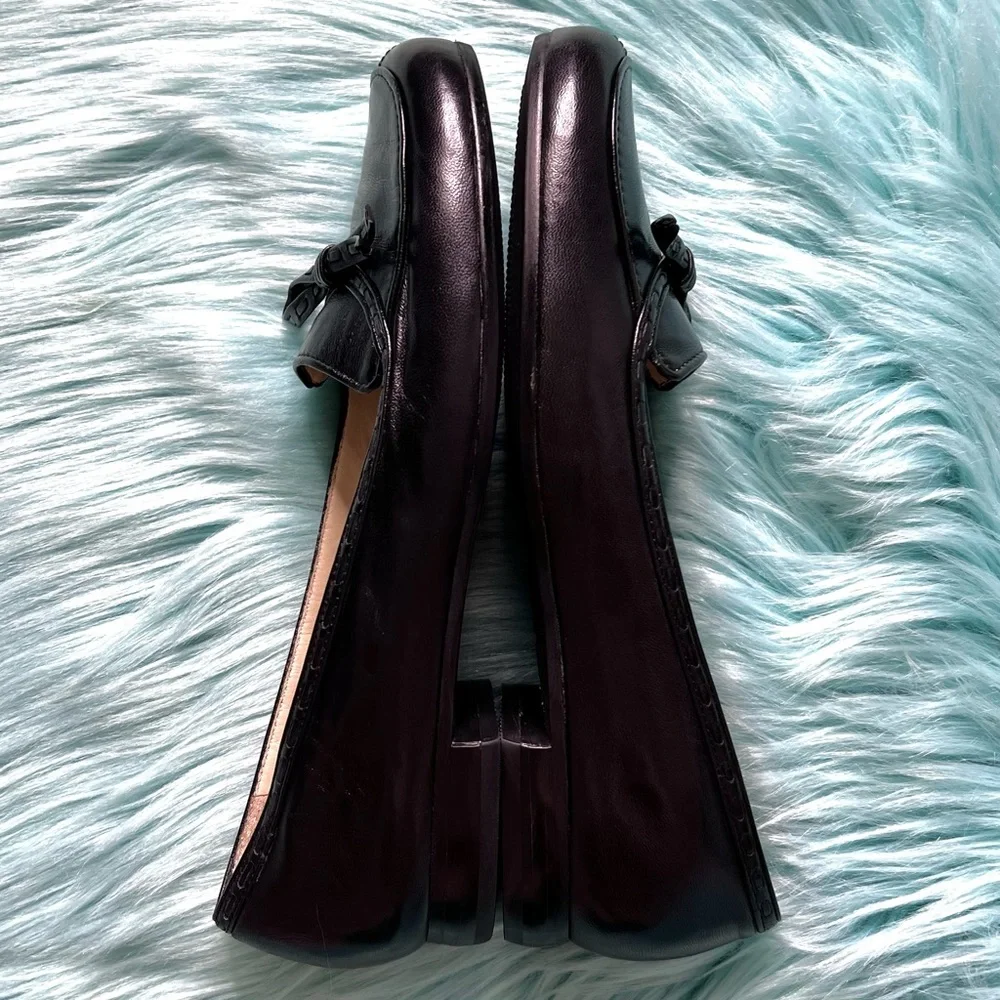 Antonio Melani 90s Black Soft LEATHER Loafers Slip On Bow Accent Women’s 7.5
